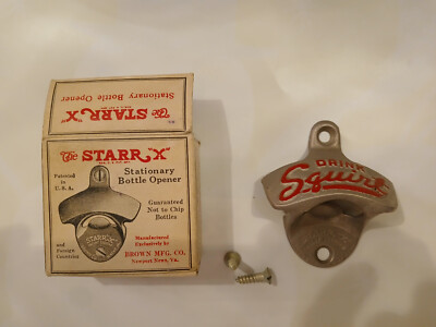 VINTAGE SQUIRT WALL MOUNTED BOTTLE OPENER IN ORIGINAL BOX THE STARR X BROWN MFG