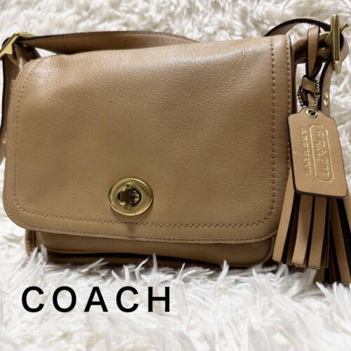 Rare Old Coach Coach Shoulder Bag Turnlock Camel Leather H18.5cm W23cm D8cm - Picture 1 of 9