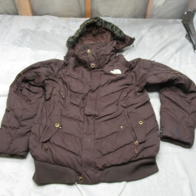 North Face Down Jacket Women Medium Brown Recco 600 Fill Faux Fur Hood Insulated