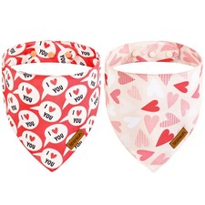 2 Pack Valentines Dog Bandanas Snap Button Reversible Heart Scarf Large