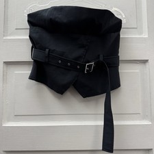 ZARA Strapless Corset Belt Top Black Size S Buckle Waist Raw Hem Structured