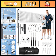 Outdoor Badminton Set with Anti-Sag Net, 4 Rackets, 4 Shuttlecocks Carry Bag