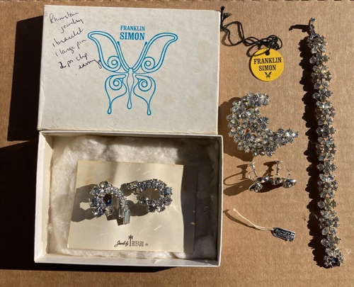 VTG Trifari Silver Tone Rhinestone Costume Jewelry Set