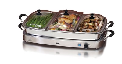 EWM-9933 Triple 3 x 2.5 Quart Trays Buffet Server 7.5 Qt Oven Safe Pan Food W...