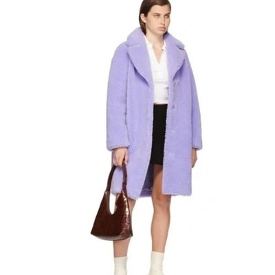 Stand Studio Purple Camille Fuzzy Cocoon Sherpa Faux Fur wool blend Coat 6 / 38 