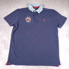 Polo Ralph Lauren Shirt Mens Large Blue Custom Slim Fit Crossed Flags Rugby USA