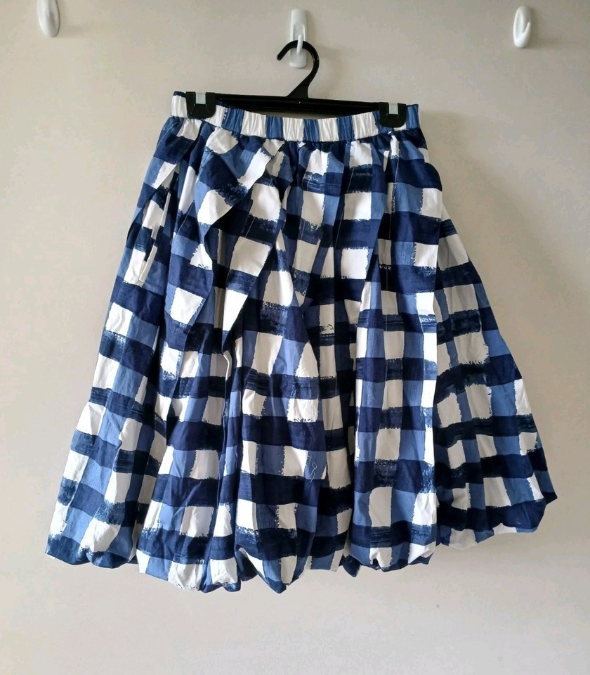 MARNI x Uniqlo Size M Bubble Skirt Blue & White Check Knee Length Elastic Waist