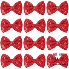 12 Pieces Sequin Bows for Girls 4.7" Large Cheer Hair Bow with Alligator Red