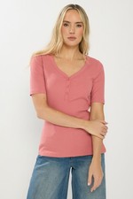 Image of LTS Tall Ribbed Short Sleeve Henley Top