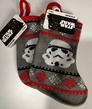 NWT Lot Of 2 Star Wars Gray White Storm Trooper Knit Christmas Stocking 6"