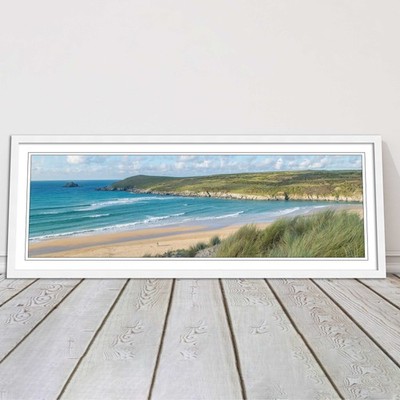 Crantock Beach. Panorama gerahmter Bilddruck, Cornwall Strandszene Auswahl