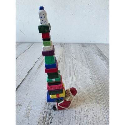 Vintage HEB wooden Santa present stack village totem figurine statue 1999