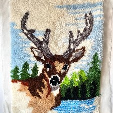 Woodland Deer Latch Hook Lake Decor Wall Hanging Rug