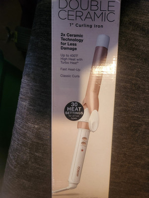 Conair Double Ceramic 1 in Curling Iron, 30 Heat Settings, Rose Gold/White