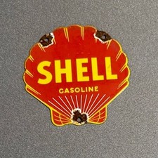 VINTAGE SHELL GASOLINE STATION PORCELAIN SIGN CAR GAS TRUCK MOTORCYCLE OIL