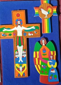 3 El Salvador Folk Art Wood Plaques La Palma Taller Jesus Obrero Angel Crosses