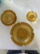 Mid Century Modern Vintage Anchor Hocking Soreno Gold 4" 6" 8" Glass Ashtray Set