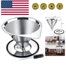 Pour Over Coffee Dripper Stainless Steel Coffee Filter Metal Cone Filter Pape...