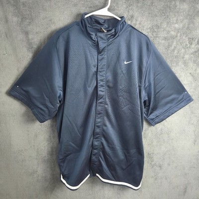Nike Jacket Men XL Blue Short Sleeve Snap Button Warm Up Training Basketball