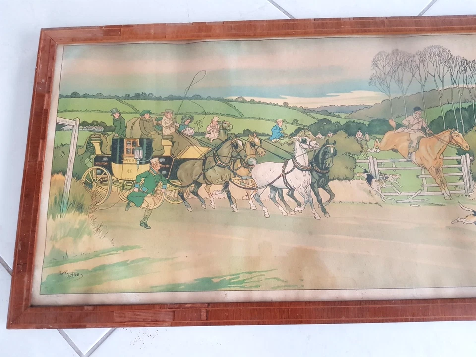 GRANDE GRAVURE ORIGINALE encadrée HARRY ELIOTT ARRIVEE DE LA DILIGENCE 72cmx28cm - Photo 2/4