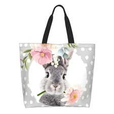 Easter Day Tote Bag Large Interior Pocket Reusable Shoulder Travel Shopping