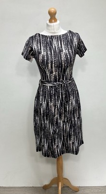 Missfiga Kleid Gr. UK 8 Schwarz Beige Kurzarm Gürtel Taschen Smart Work Büro