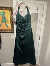 David  s Bridal green halter satin prom dress gown