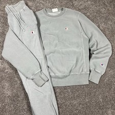 Vtg 1990s Champion Reverse Weave Sweat Set Faded Silver Grey XS Crewneck