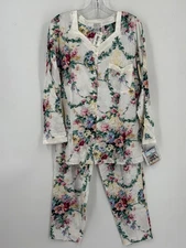 NWT Earth Angels Sleepwear Cream Floral 2 Piece Pajama Set Women's Size Small