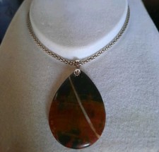 Vintage Banded Jasper  pendant on sterling siver Popcorn Chain Milor  Italy