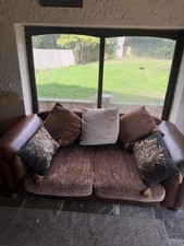 Vintage Brown Leather 3 Seater Sofa Pad Arms With Cushions 236x115x83cm
