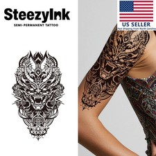 SteezyInk temporary tattoo Horned Guardian Mandala last upto 2 weeks 5.5 x 9inch