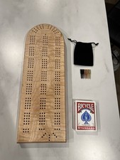 Handmade Curly Tiger Maple Cribbage Board Game With Cards And Pegs