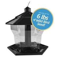 Black Recycled Plastic Hopper Wild Bird Feeder, Extra Large 6 Lb. Capacity,