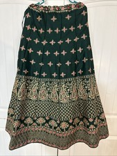 Stunning Indian Green Gold Embroidered Skirt Size Large Lehenga