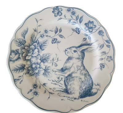 NEW Bunny Rabbit Blue Toile 11'' Dinner Plate by Maxcera Dishwasher Safe