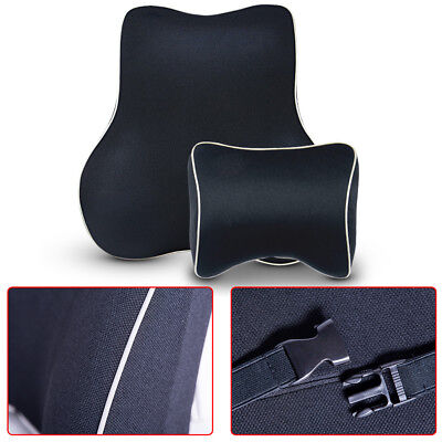 1xBlack Memory Foam Car Seat Cushion Lumbar Back Support + Head