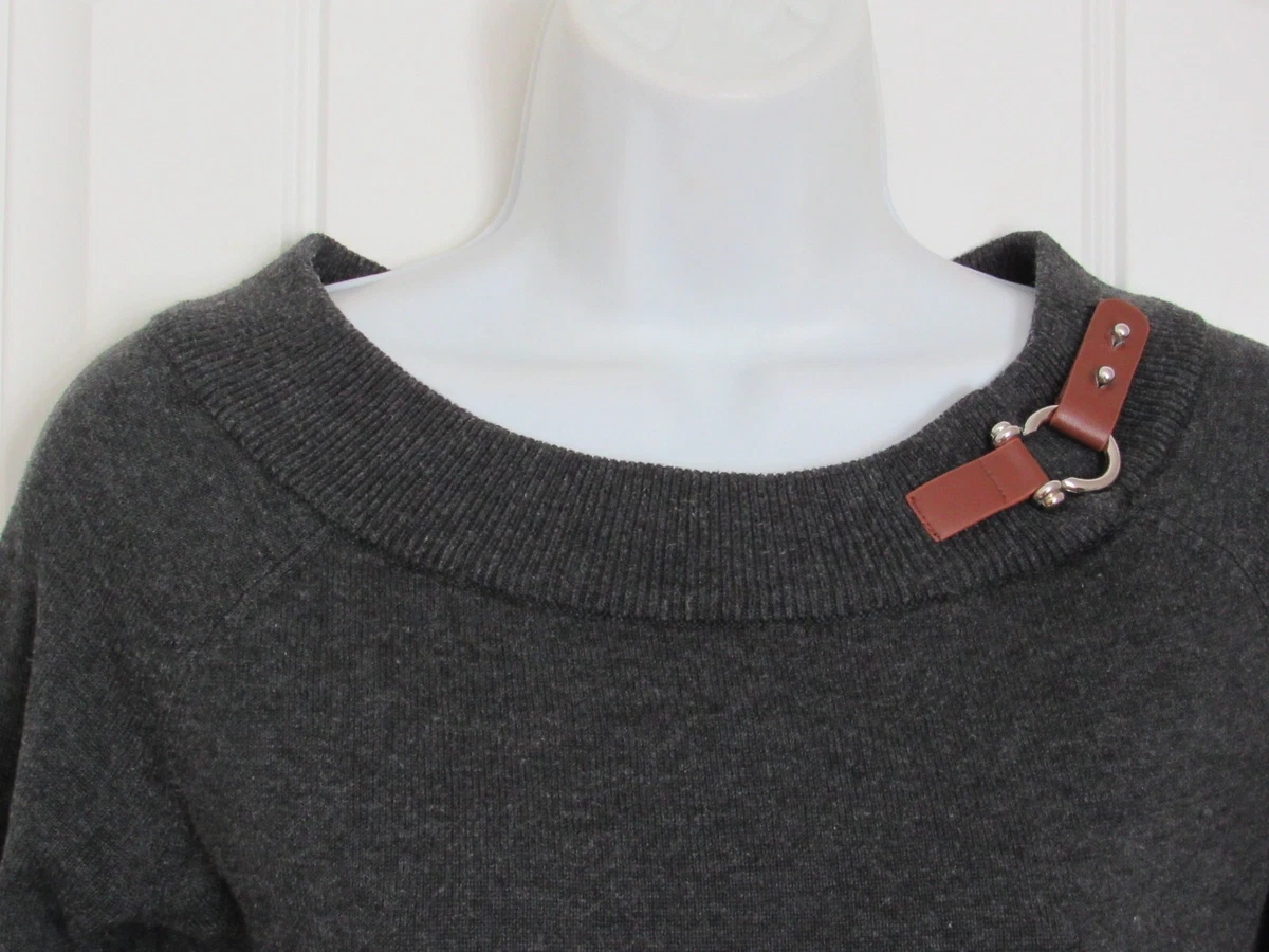 LAUREN RALPH LAUREN Women s Gray Boat Neck Pullover Sweater w