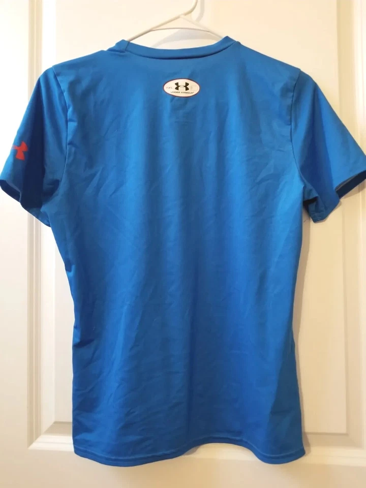 Under Armour HeatGear Blue Superman Compression Fitted Shirt Boys Size YXL - Image 2 of 4