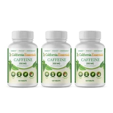 California Essentials Caffeine Pills - 200mg - 120 Tablets - 3 Pack - Free Ship