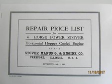 1921 6HP Stover Manufacturing & Gas Engine Co. Repair Parts List