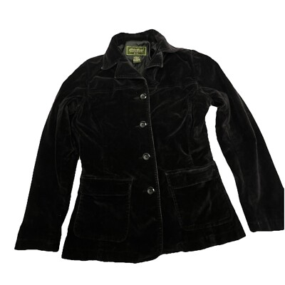 Eddie Bauer Blazer Jacket WOMEN SMALL Velvet Three Button Y2K Preppy BLACK