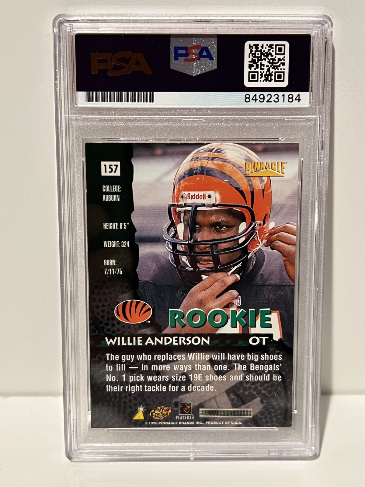 WILLIE ANDERSON Signed Auto Autographed 1996 Pinnacle RC Bengals PSA/DNA Slab view 4