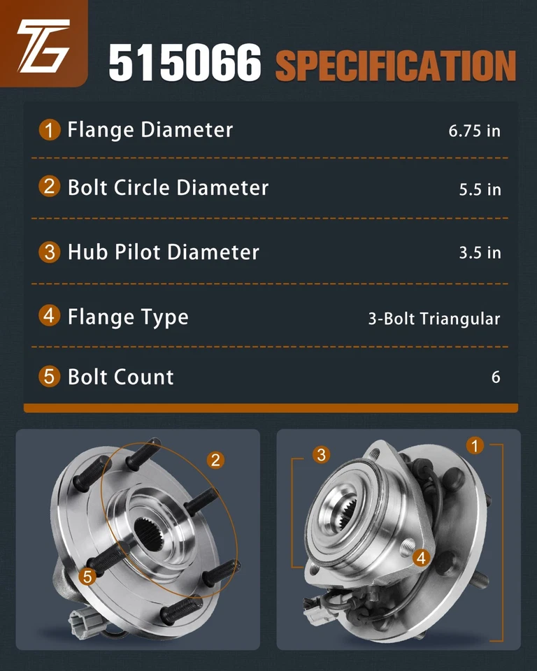 Pair Front Wheel Bearing Hub for 2004-2007 Nissan Titan Infiniti QX56 6 Lugs Foto 3 de 4