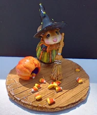 Wee Forest Folk CANDY CORN CATASTROPHE M-185b LE Retired WITCH HALLOWEEN BROOM
