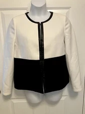 NWT BLACK Saks Fifth Avenue Womens Ivory/Black Colorblock Lined Fall Jacket XL