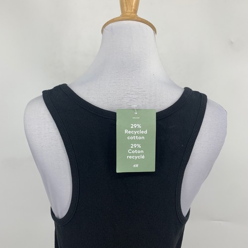 H&M Tank Dress Women S Small Black Ribbed Scoop Neck Racerback Stretch Slit Maxi - Picture 7 of 13
