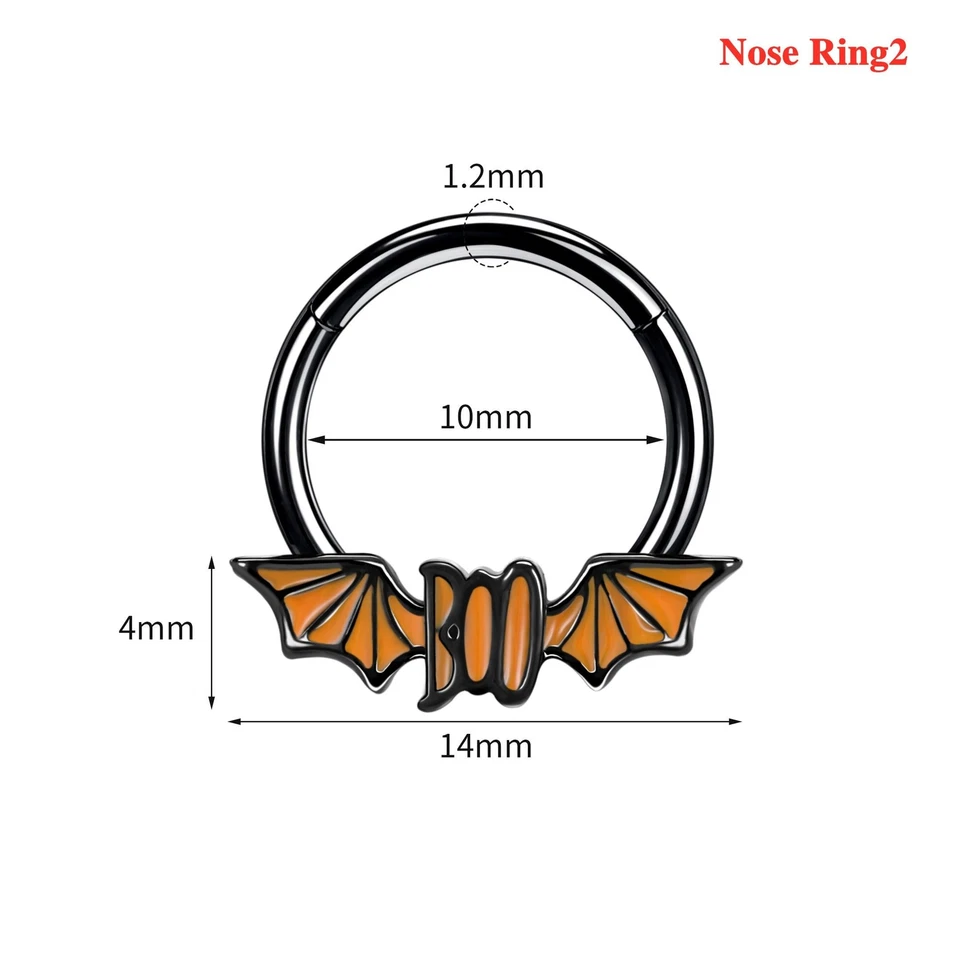 Araña de murciélago acero inoxidable aretes circonita cúbica anillos de tabique joyería de Halloween Foto 3 de 4