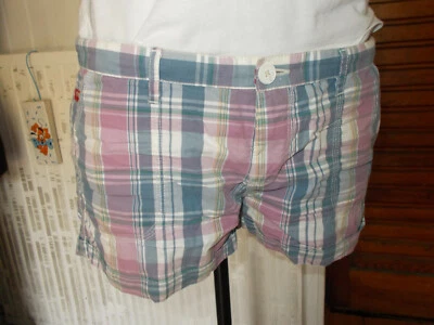 Short court coton écossais bleu rose taille basse Superdry L W32 42FR - Photo 1/4