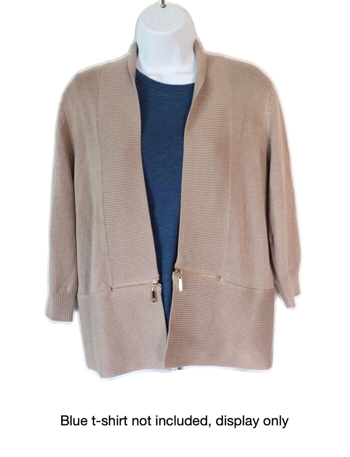 Suéter Cárdigan Para Mujer Talla Grande Frente Abierto Tostado Manga 3/4 Ivanka Trump Foto 4 de 4